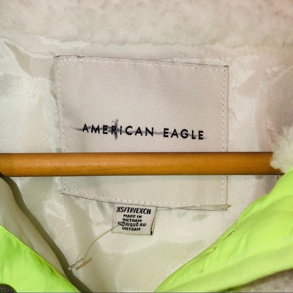 NWOT AEO White & Neon Sherpa Pullover Sweater - Picture 3 of 15